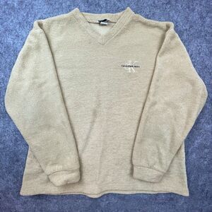 Vintage Calvin Klein‎ Sweatshirt Womens Large Tan Terrycloth